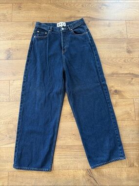 Wray NYC Hester Barrel Fit Dark Indigo Blue Wide Leg Jeans